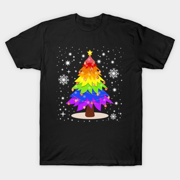 LGBT Flag Christmas Tree Gay Pride Rainbow T-Shirt by antrazdixonlda